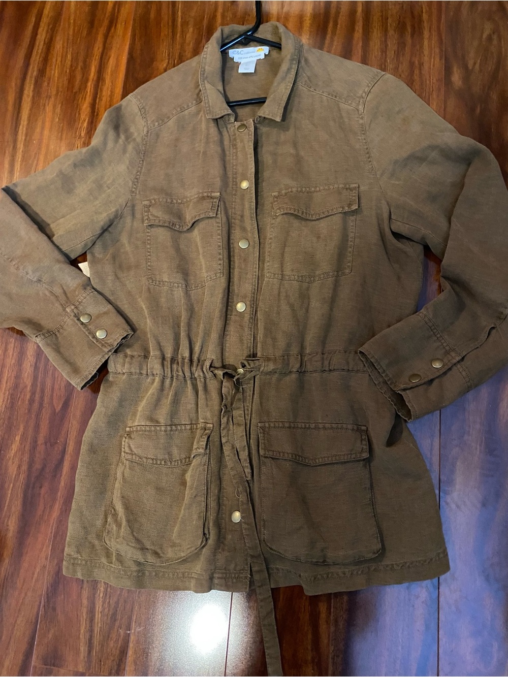 C&C California linen blend Women's Tan Drawstring Utility Jacket size Large - Picture 6 of 8